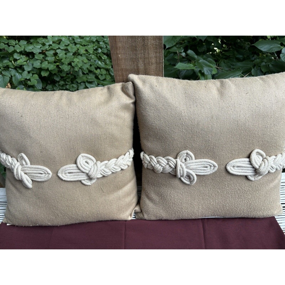 2 Elaine Smith Pillows Outdoor 21x21 Square Pillows Beige With Cream Rope